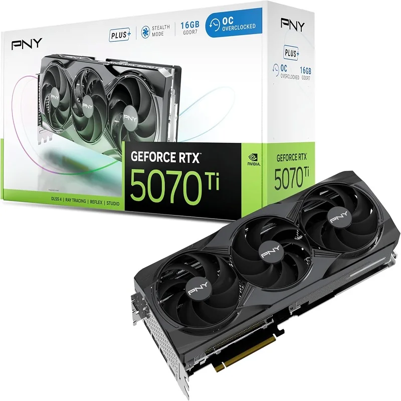 العلامة التجارية الجديدة PNY NVIDIA GeForce RTX ™ 5070 Ti OC Triple Fan Plus، بطاقة الرسومات (16 جيجابايت GDDR7، 256 بت، السرعة الداعمة: 2572 ميجاهرتز، PCIe #1