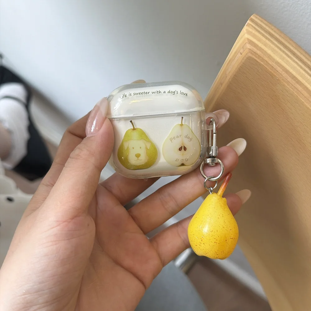 Cute Puppy Expression Pear Print Earphone Case For Apple Airpods 1 2 3 4 Pro2 Pro3 Kawaii Shockproof Protective Cover With Charm
