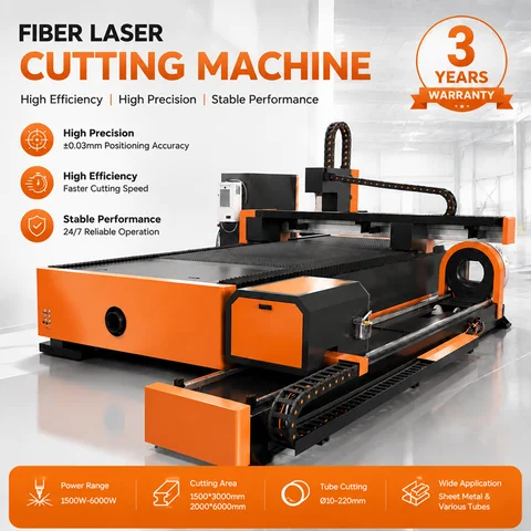 1500W 2kW 3000W 6000W Fiber Laser Cutting Machine Sheet Metal Tube Cutter CNC Pipe Cutting Fiber Laser Machine with Rotary Axis