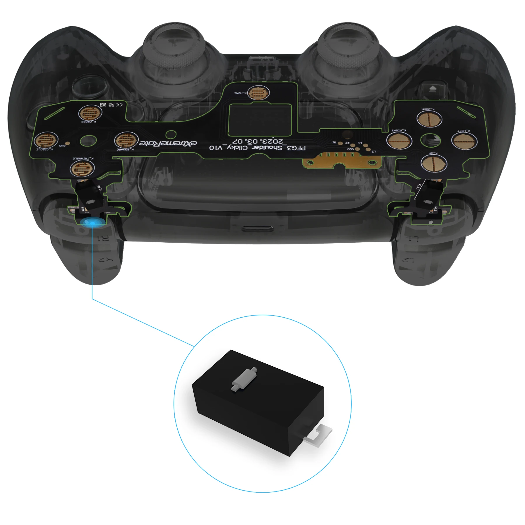 eXtremeRate Ergonomiczny mikroprzełącznik Zestaw do wyzwalacza włosów dla kontrolera ps5 BDM-030, przyciski na ramionach