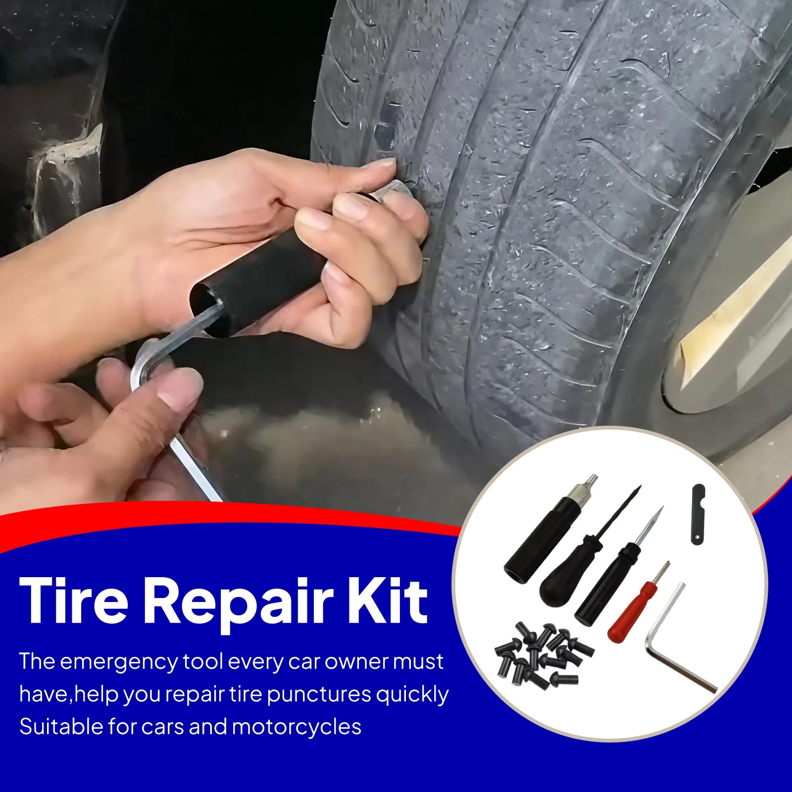 

Tire Repair Kit Multifunctional Portable Professional Automotive Accessories Professional Easy to Use Tyres Repair