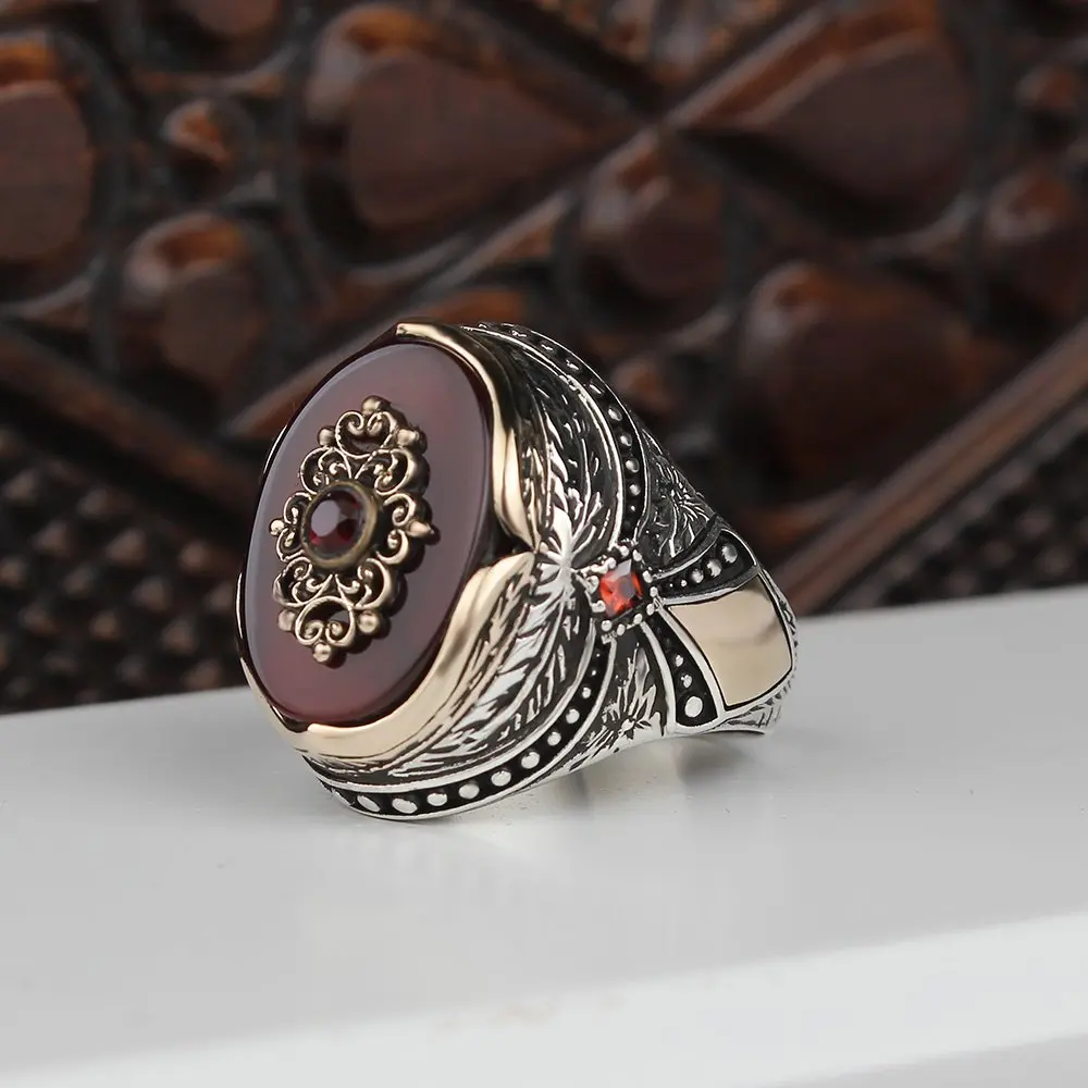 

Agate Stone Silver Male Ring for Men Gift Jewelry, Real Natural Stone, Made in Turkey, ottoman Style, Jewelry, Accessory