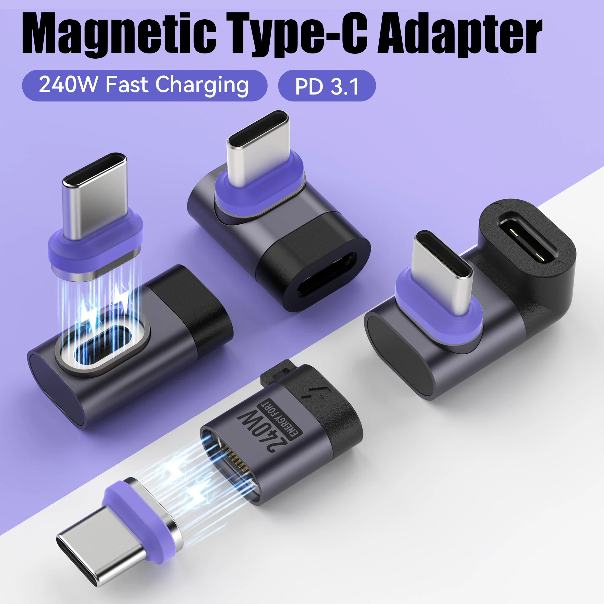 240W Magnetic Right Angle USB C Male to USB C Female Adapter 90 Degree PD3.0 Fast Charging Type C Adapter Extender for Iphone