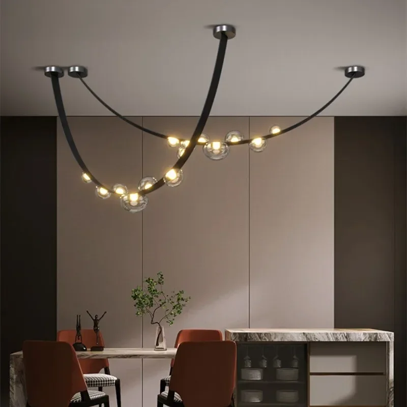 SANDYHA Leder-LED-Pendelleuchte, Heimdekoration, Beleuchtung, Aufhängung, Design, Kronleuchter, Leuchten für Wohnzimmer, Flur, Villa, Kronleuchter