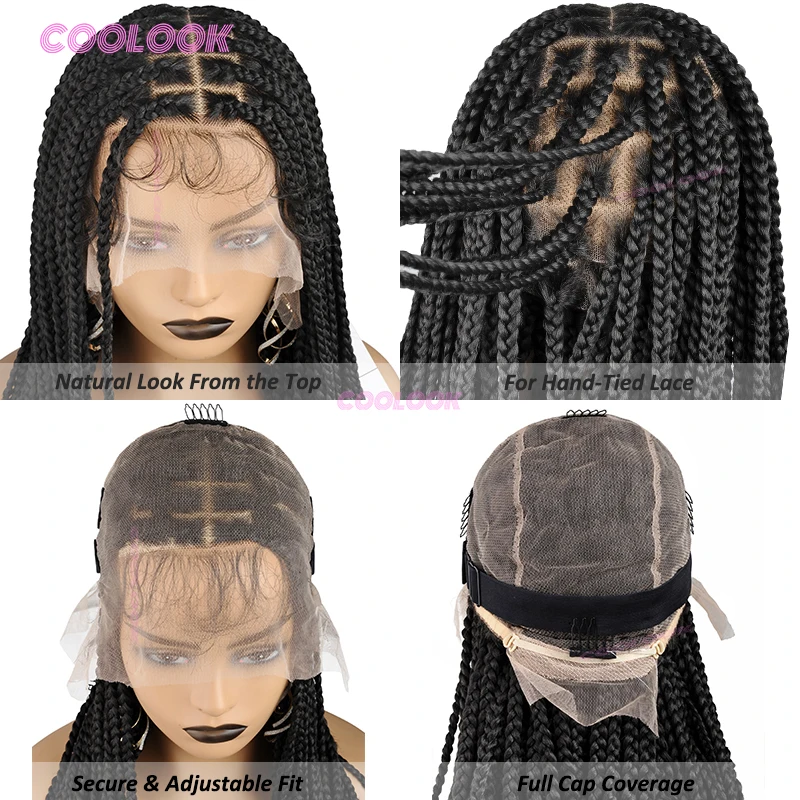 Peluca con trenzas en caja de 36 ", pelucas trenzadas sintéticas para mujeres, trenzas Cornrow, caja de peluca, pelucas trenzadas