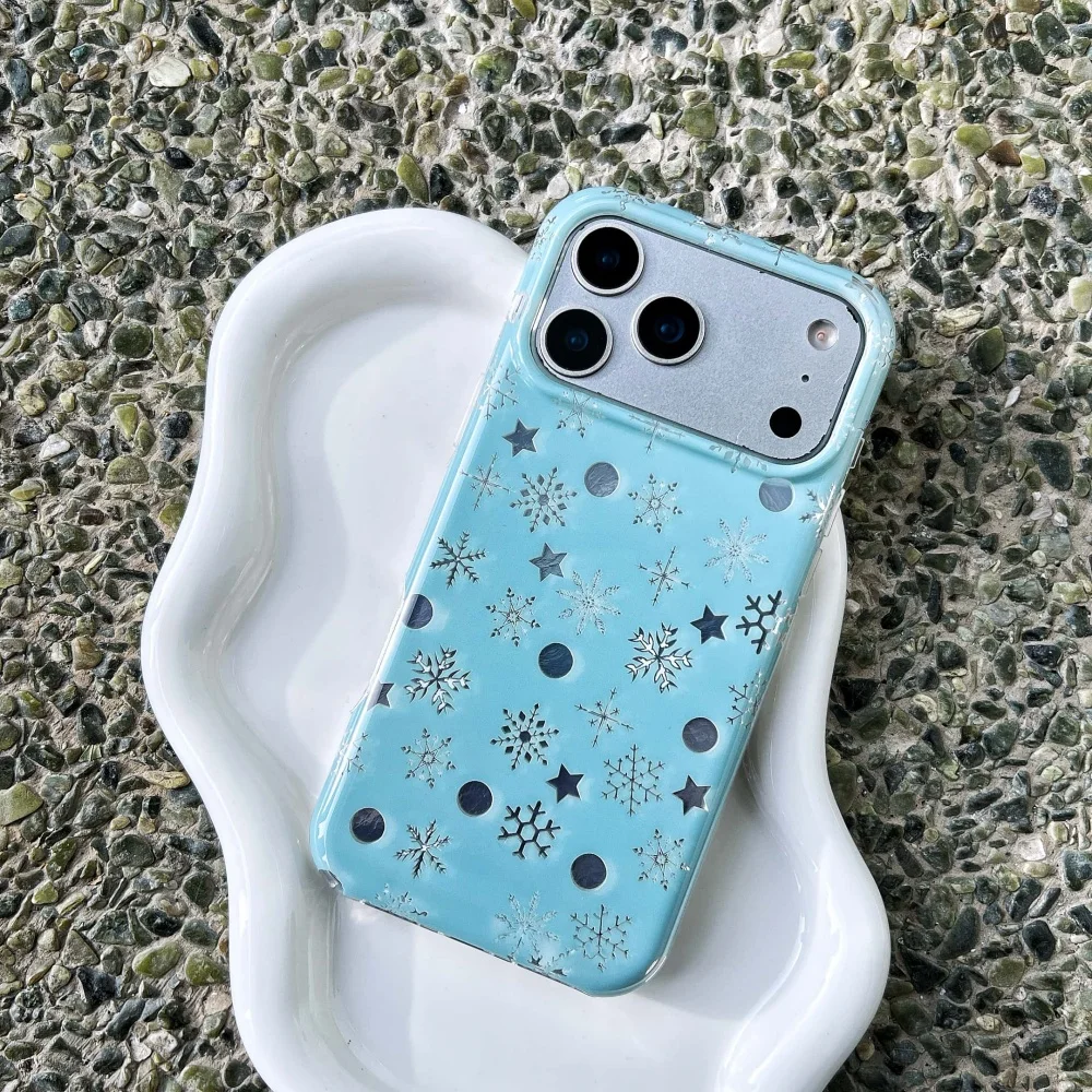 

Fresh hollow polka dot snowflake star mobile case, suitable for iPhone 14/15/16/17 Pro Max,niche fresh anti-fall protective case