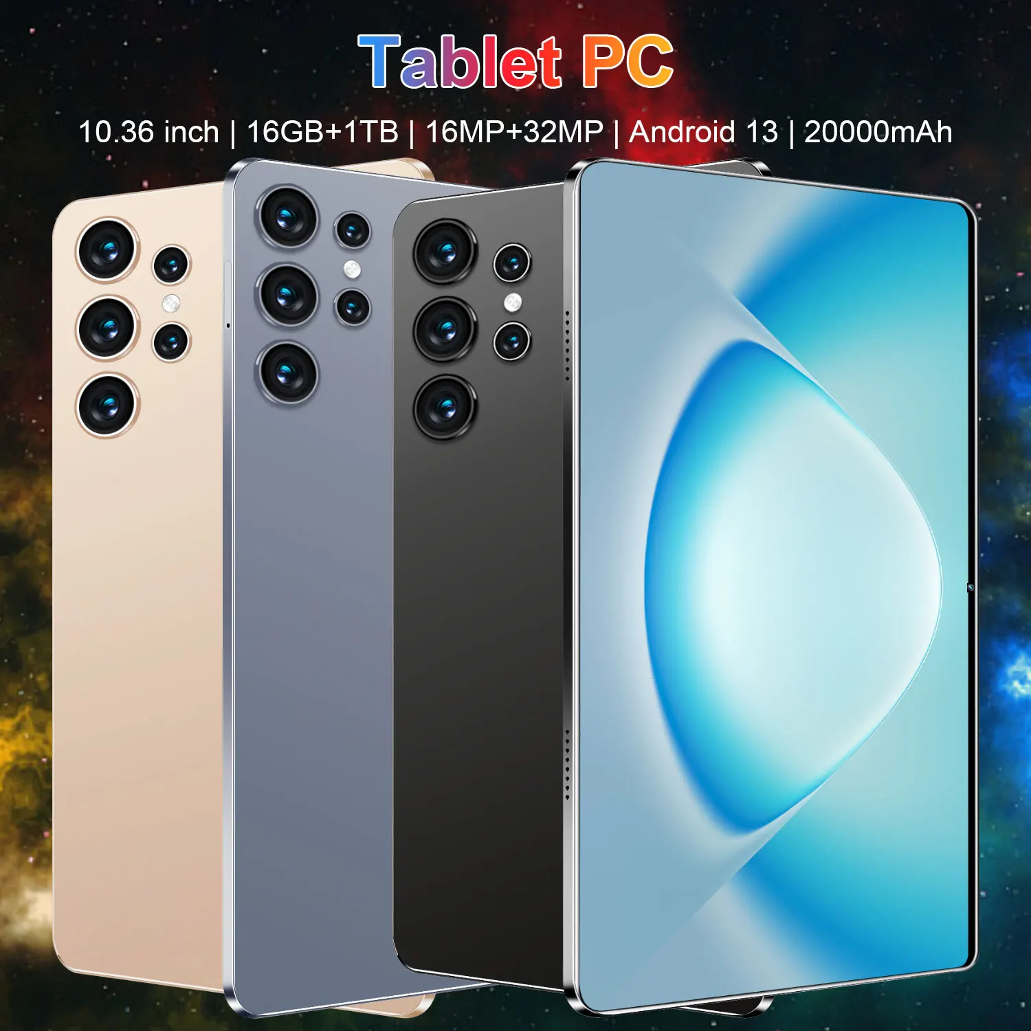 Imagen 3: Elegante tableta Android 13 de 10.36 pulgadas, potente procesador de 14 núcleos, almacenamiento de 16GB+1TB, batería enorme de 20000mAh, conexión WiFi 5G con doble SIM, cámara dual de 16MP+32MP para juegos y clases en línea.