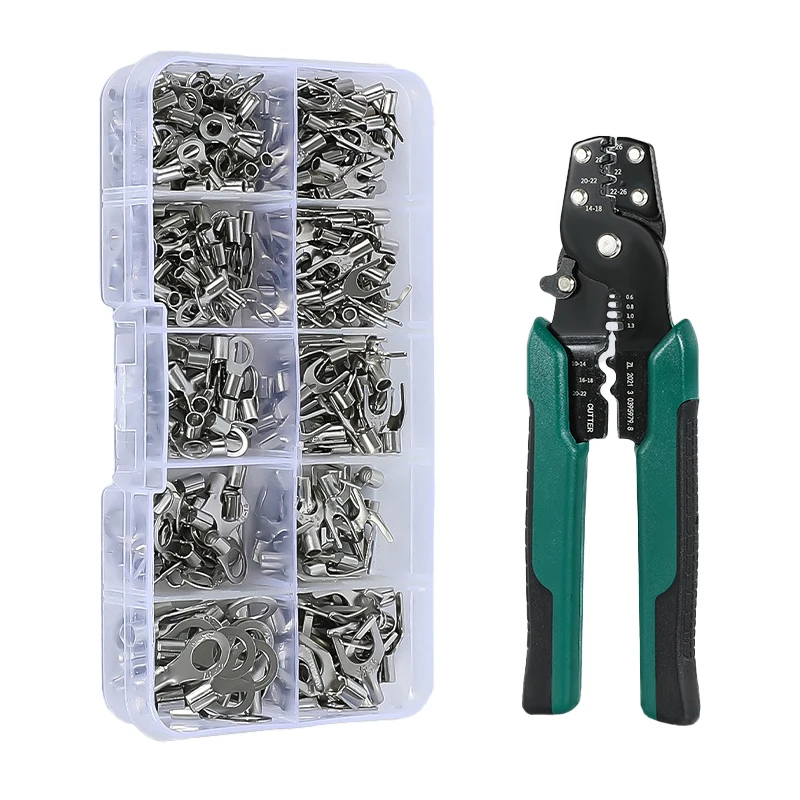 320pcs cold-pressed bare terminal set, round fork-shaped boxed cold-pressed terminal blocks with multi-function pliers