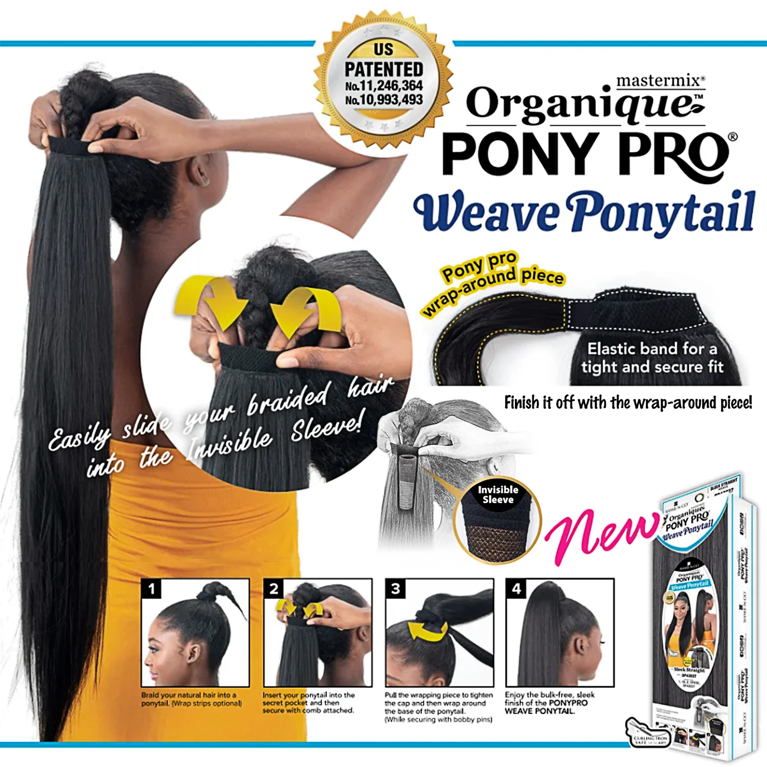 ذيل حصان صناعي من Shake-N-Go Weave Organique Pony Pro أنيق ومستقيم مع جيب سري مصنوع من نسج مخيط مسبقًا