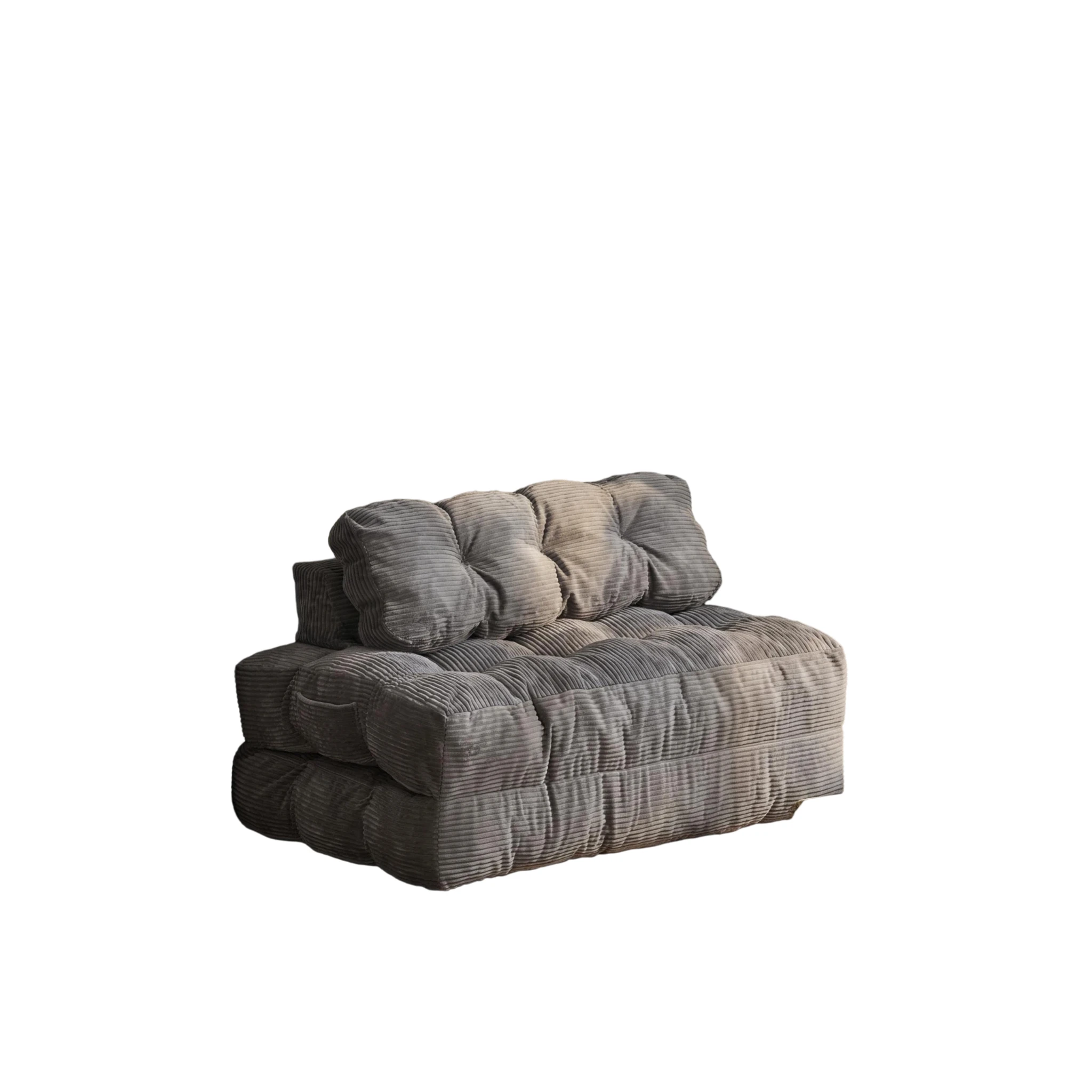 Faltbares Schlafsofa – 74x51 Zoll wandelbarer Schlafsessel mit Kissen, Rückenstütze und faltbarer Matratze, tragbares Bodensofa für Wohnzimmer und Schlafzimmer – Doppelbett, grau