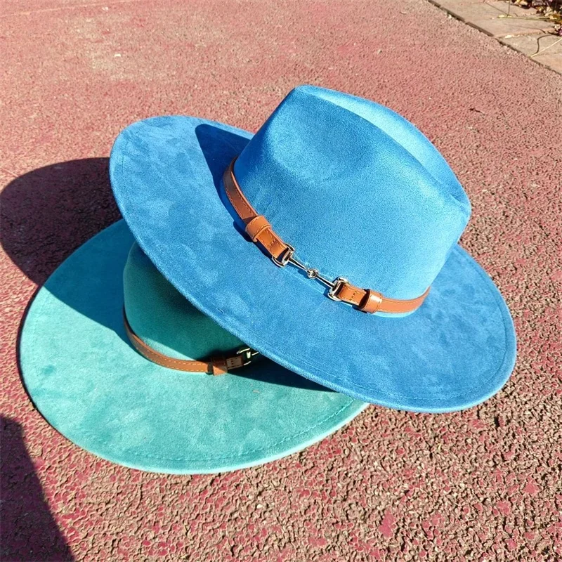 Akcesoria do pas prosty z zamszu Fedora z szerokim kapelusz dla mężczyzn i kobiet panama kapelusz fedora gorras para hombres — zdjęcie 2