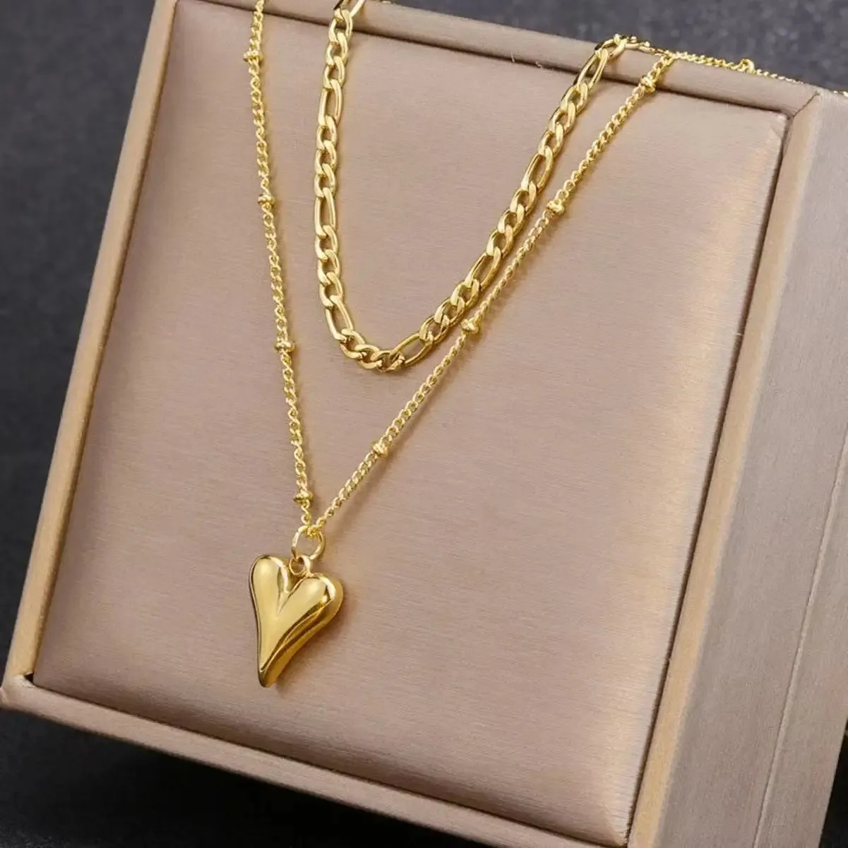 الفولاذ المقاوم للصدأ متعدد الطبقات القلب قلادة قلادة للنساء موضة الذهب اللون سلسلة الترقوة CharmChoker هدايا عيد الهالوين