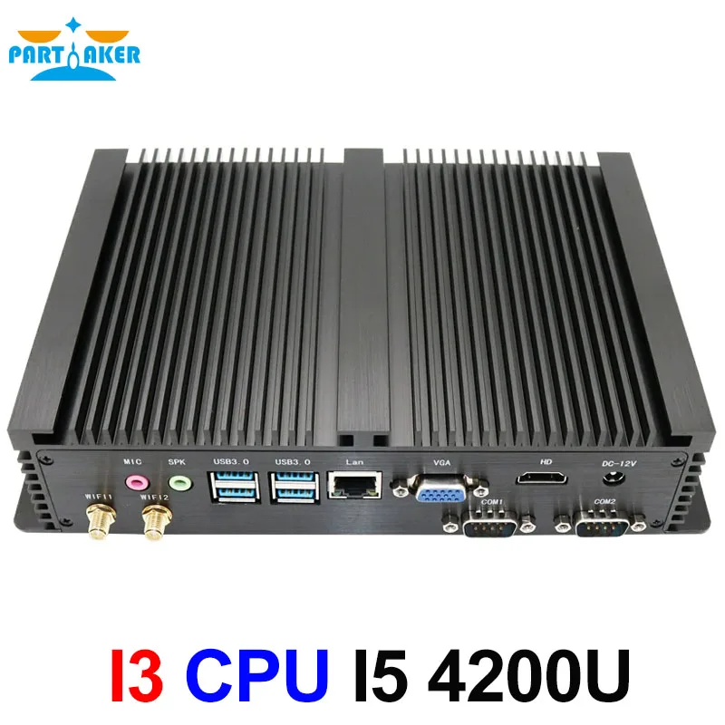 Partaker Fanless Industrial Mini PC Intel Core i5 4200U 24/7 Operation Dual COM HDMI VGA Dual Display Compact Desktop Computer