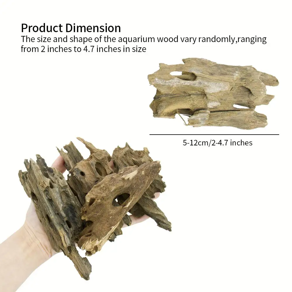 5 Pcs of driftwood decorations for aquariums. Made of irregularly shaped natural wood, these pieces are suitable for lands