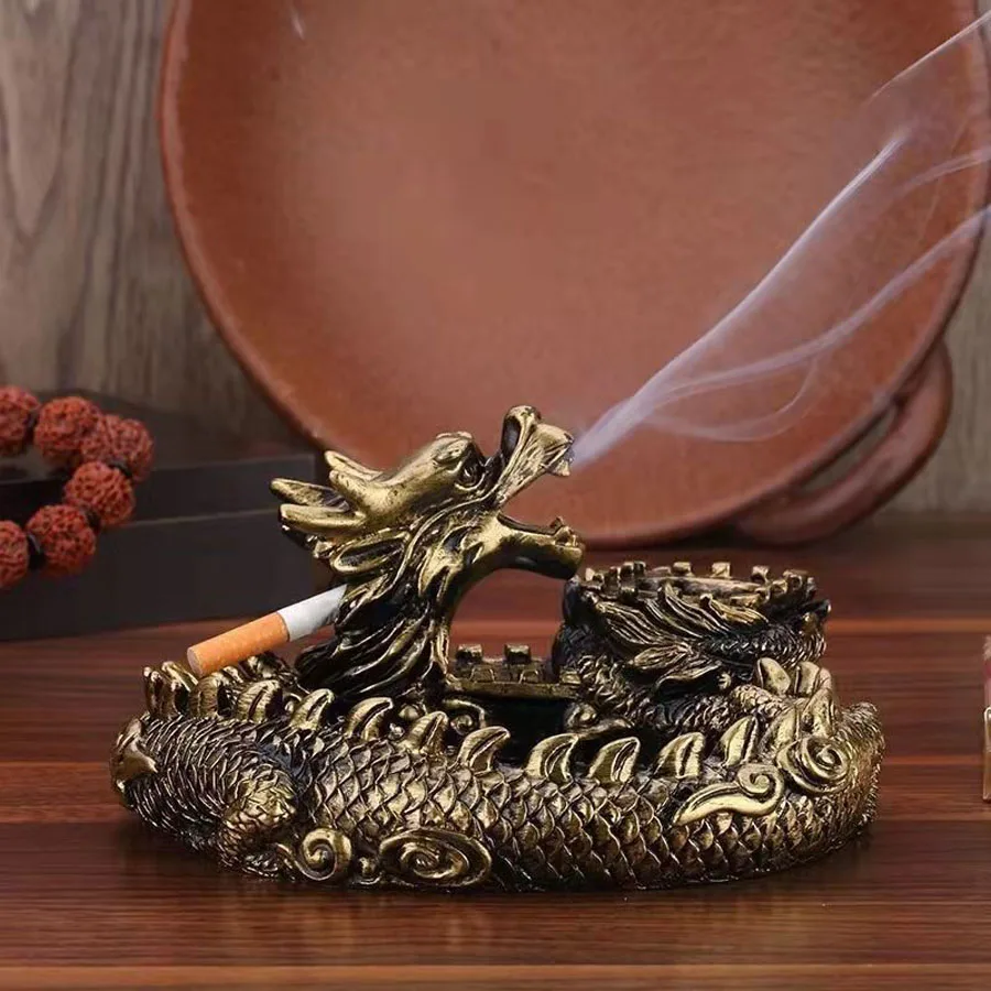 Resin Dragon Ashtray Portable Cigar Ashtray Indoor Outdoor Stand Lucky Animal Fancy Ornaments Multi functional Bedside Ashtray