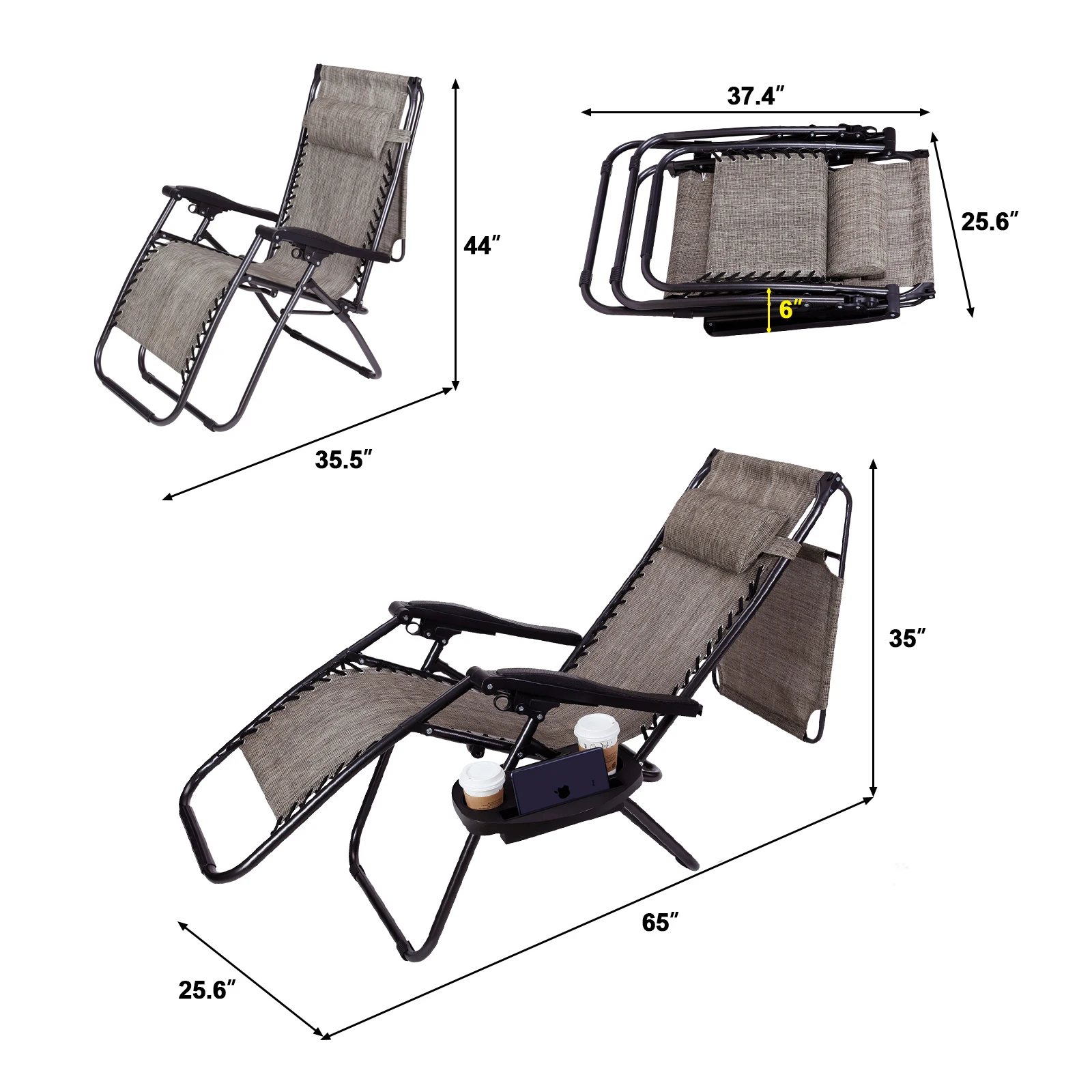 2pcs Zero Gravity Chairs W/Sunshade&Cup Holder  Folding Chair Lounge Beach Chair Outdoor Portable Deck Chairs[US-Stock]