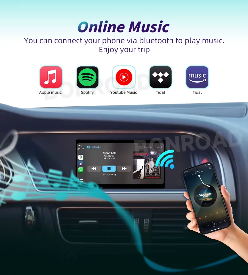 BONROAD Drahtloser CarPlay Android Auto-Schnittstellenadapter für Audi A4 B8 A5 Q5 2009–2015 mit AirPlay Mirror Link Bluetooth – Detail 5