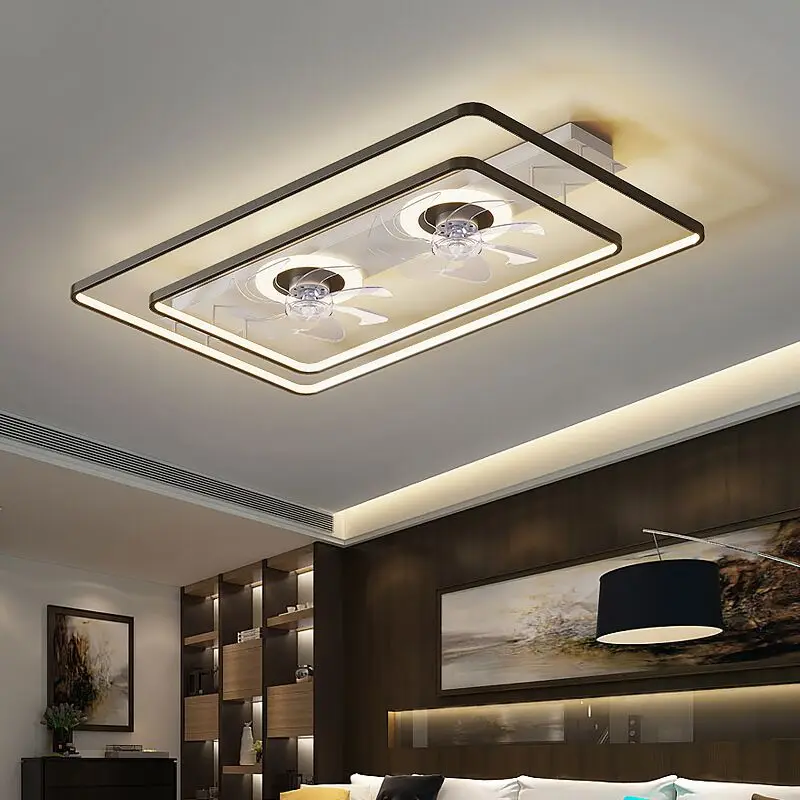 Large Long Rectangle Ceiling Fans Light App Remote Control Dimming Ceiling Fans Two Fans Ceiling Light 110V 220V Black Gold Fans