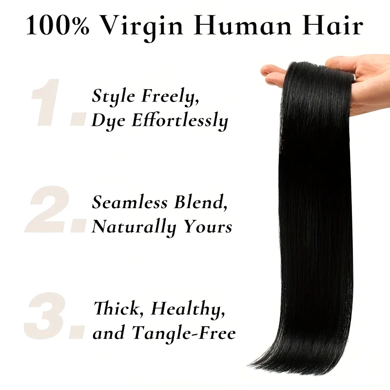 Tape in Hair Extensions Natural Black Real Human Hair 20 Pieces Remy Hair Extensions Straight Seamless Skin Weft Hair Extensions