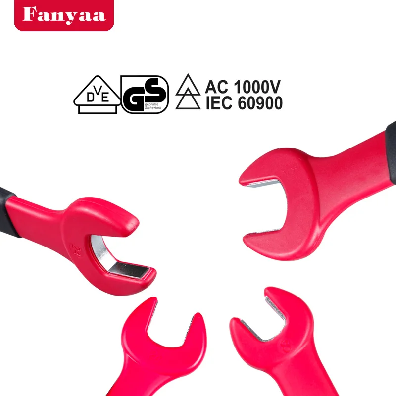 Fanyaa Electrician Insulated Crowfoot Spanner VDE Approved  Open Mouth 7-24mm Single End Crowfoot Wrench Bolt Nut Setter Puller