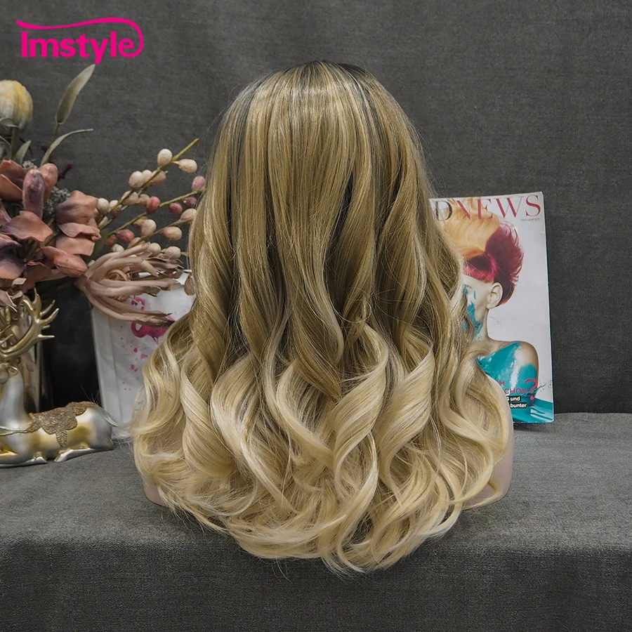 Imstyle Ombre Blonde Wig Synthetic Lace Front Wig Natural Wavy Dark Root Heat Resistant Fiber Daily Wigs For Women