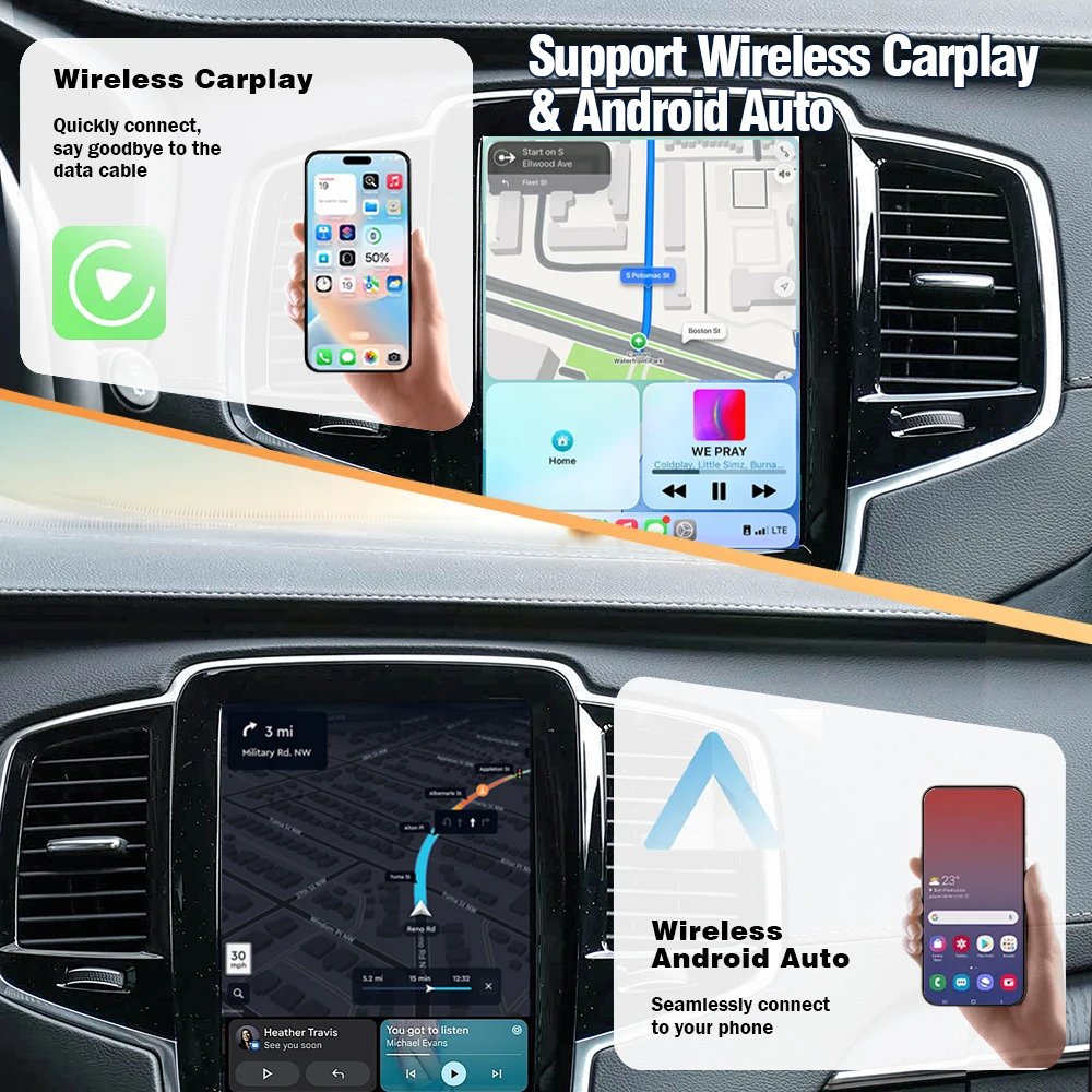 Box Decoder Wireless CarPlay Android Auto AUTOTOP per Volvo S60 S90 V60 V90 XC40 XC60 XC90 2017-2022, Interfaccia Retrofit per Display Originale Sensus a Schermo Intero da 9 Pollici, AirPlay,