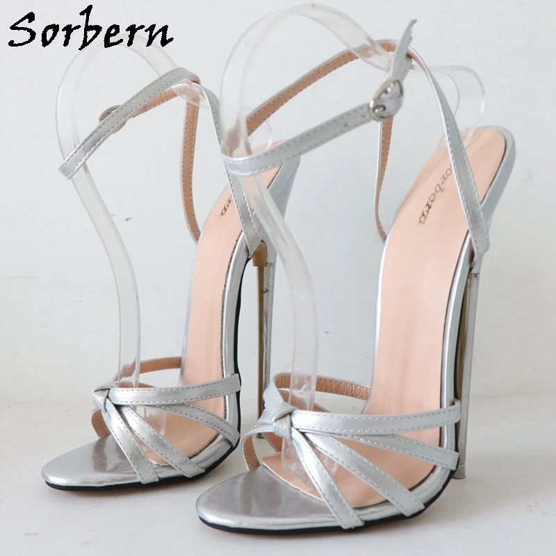 Sorbern Sexy Silver Slingback Narrow Straps Unisex Sandal Metal High Heel 18Cm Stilettos Sexy Strappy Sandals Custom Colors