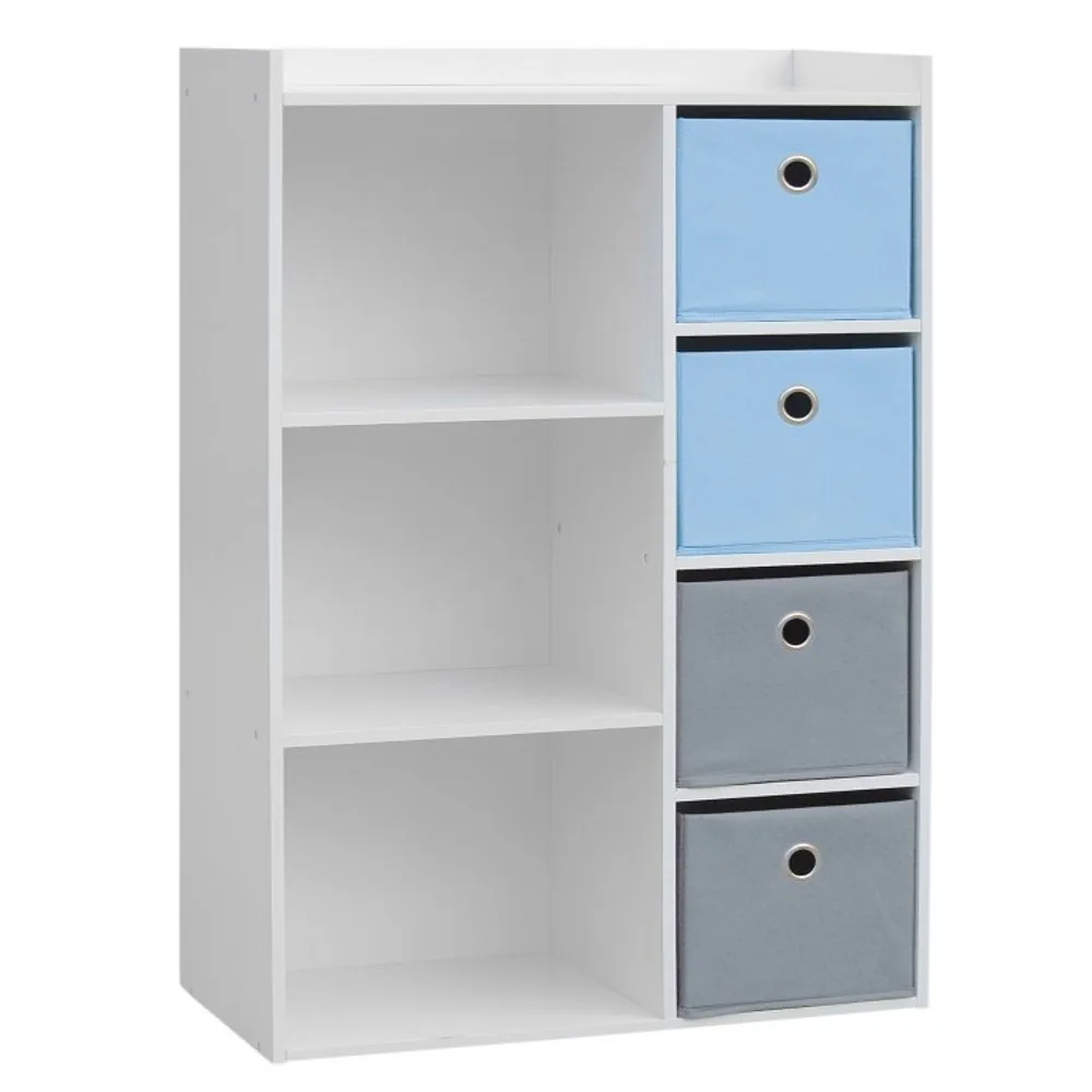 Mueble de 4 cestas de almacenamiento Junior Infantil madera blanca, Multicolor, 62X29.5X96CM