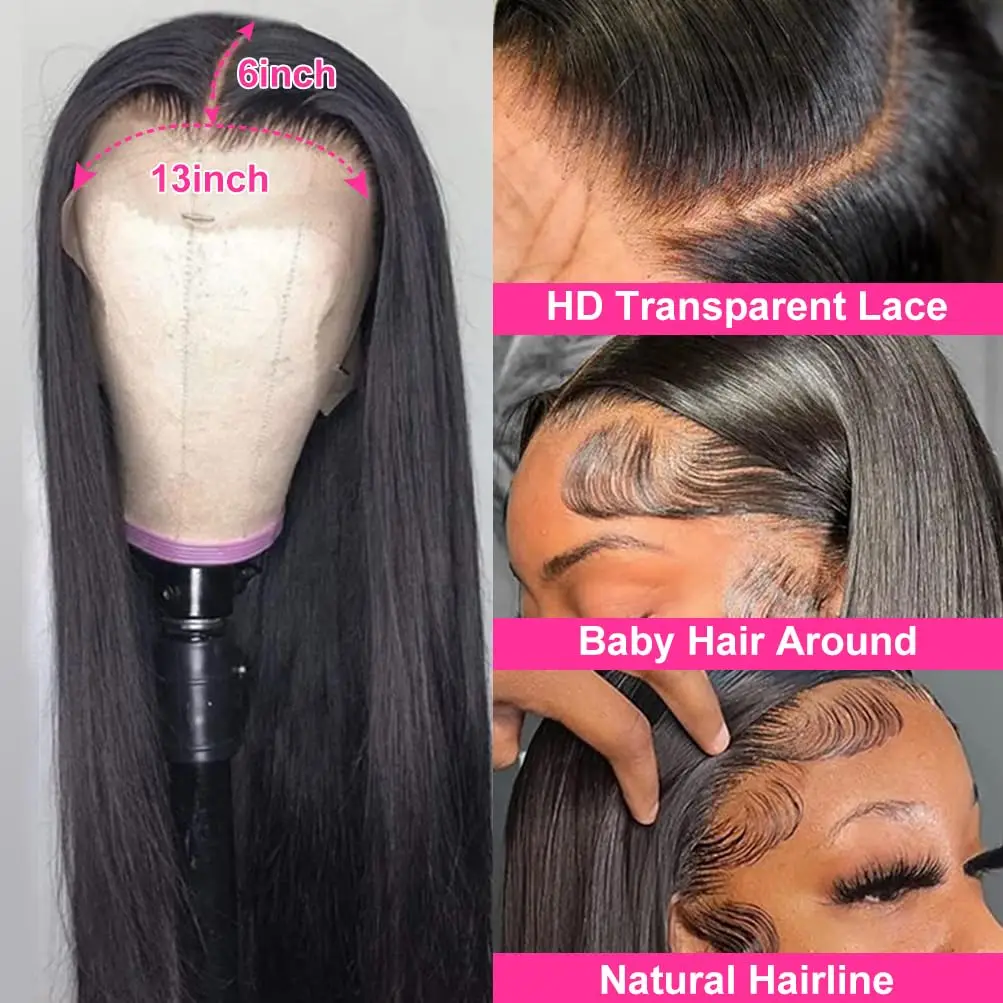 30 Inch 13x4 Straight Lace Front Wigs Human Hair 13x6 HD Lace Front Wigs Pre Plucked 180 Density Straight Lace Wig Glueless Wig