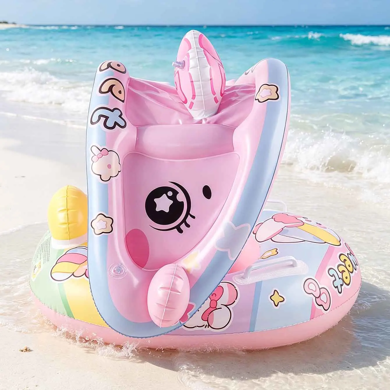 1PC Inflatable Pool Float Seat With Canopy Backrest Handles PVC Swim Ring for Beach Pool Summer view 3