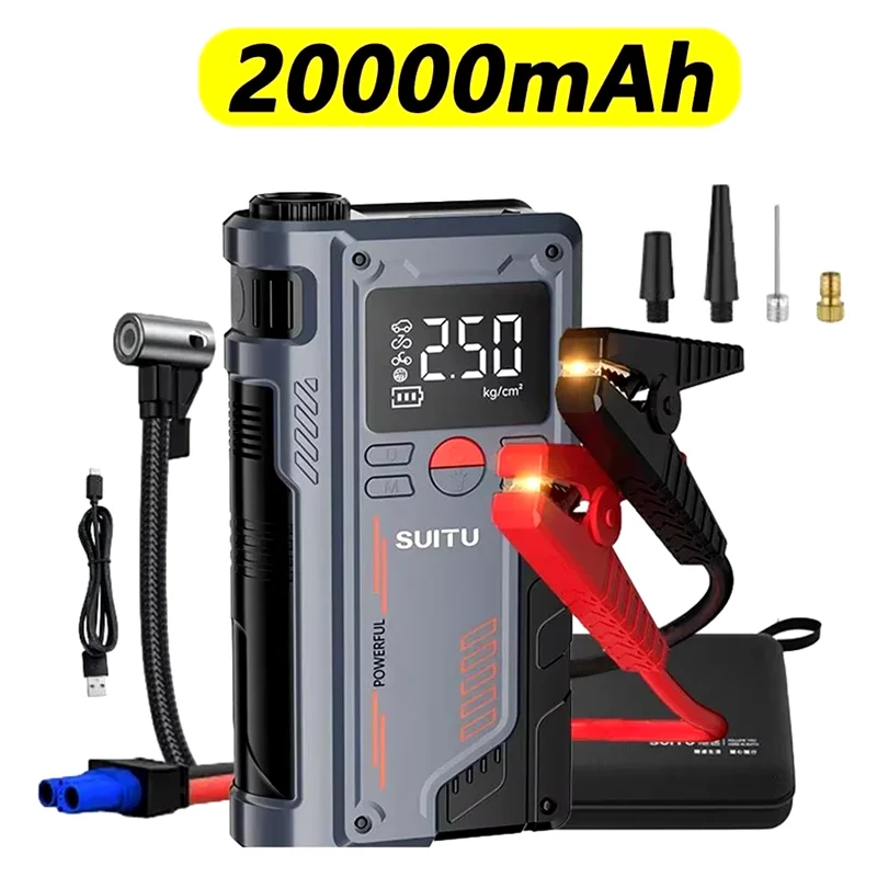 4 In 1 Car Jump start With 150PSI Air Compressor 20000mAh Portable Booster Charger 1000A fuel Car Battery Starting camera