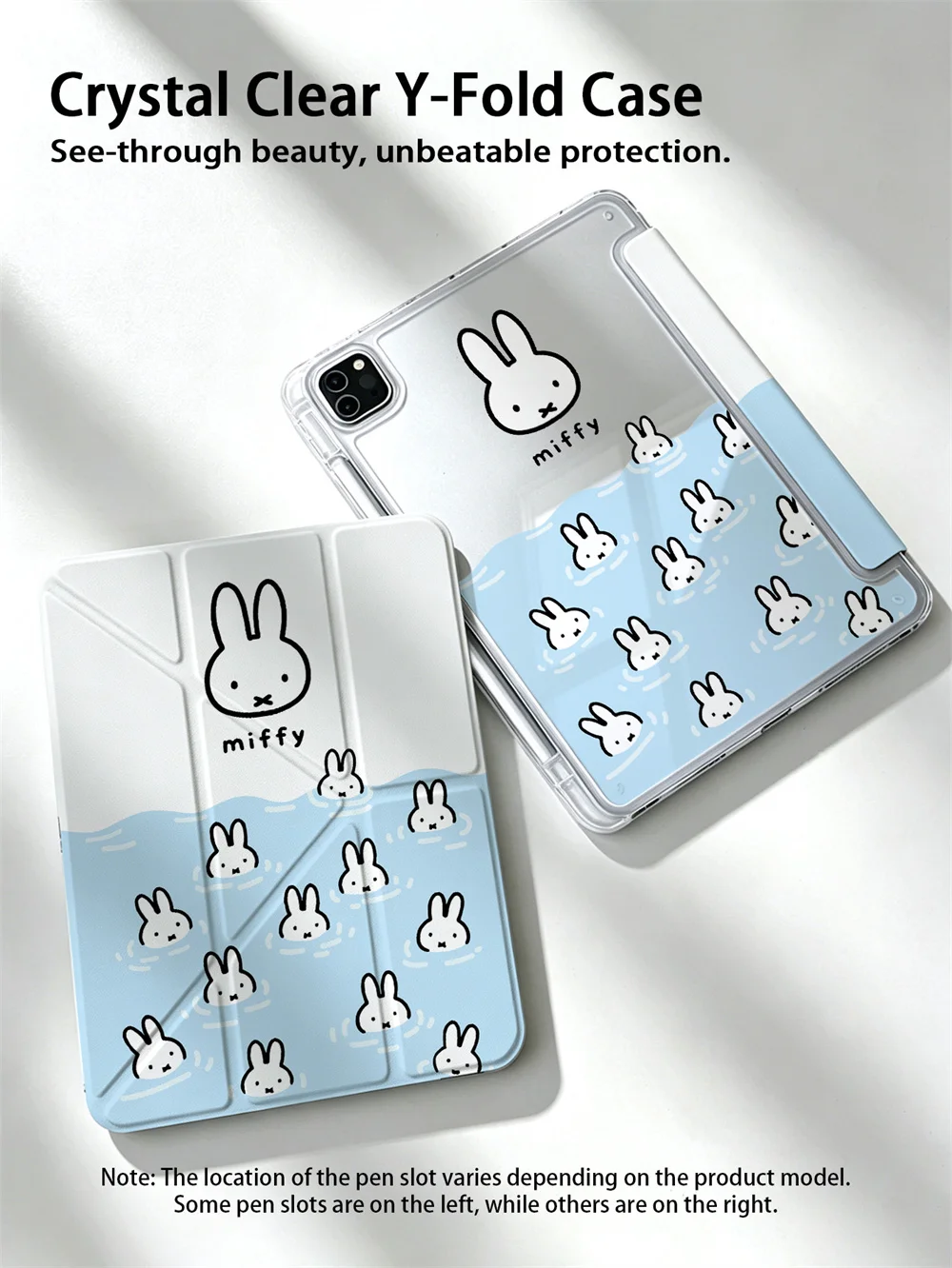 Kawaii Miffy Water Wave Print Crystal Clear Y-fold Double-sided Print Case For iPad Pro 11 Air4 Air5 10 Gen With Pencil Slot Sho - view 5