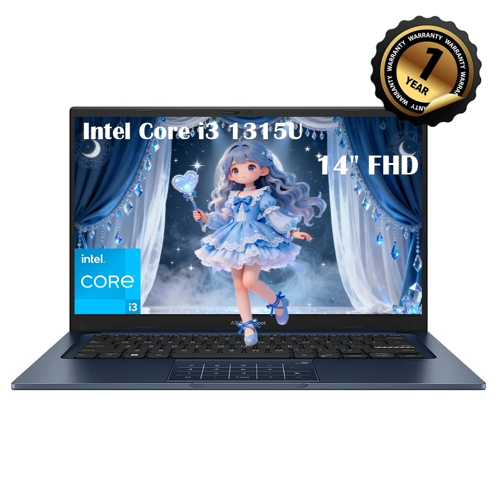 كمبيوتر محمول ASUS Vivobook مقاس 14 بوصة FHD، Intel Core i3 1315U، وذاكرة وصول عشوائي 16 جيجابايت، ومحرك أقراص SSD سعة 1 تيرابايت، وواي فاي 5، ويندوز 11 هوم