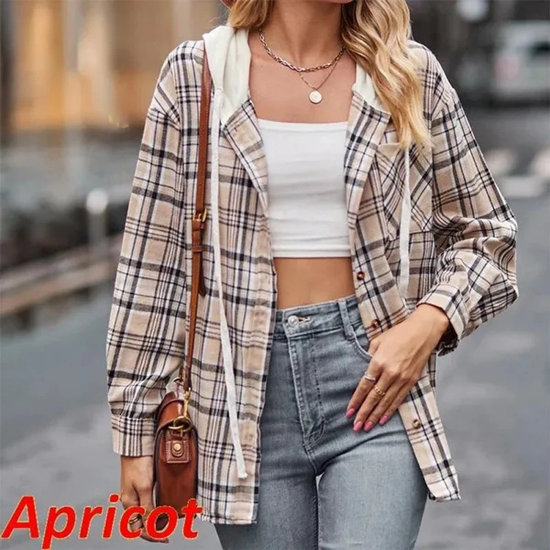 Spring Plaid Shirt Women Vintage Fashion Casual Long Sleeve Hoodies Loose Office Top Button Down Cardigan Shirts Women Clothing