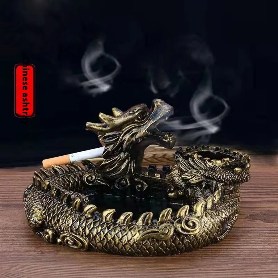 Resin Dragon Ashtray Portable Cigar Ashtray Indoor Outdoor Stand Lucky Animal Fancy Ornaments Multi functional Bedside Ashtray