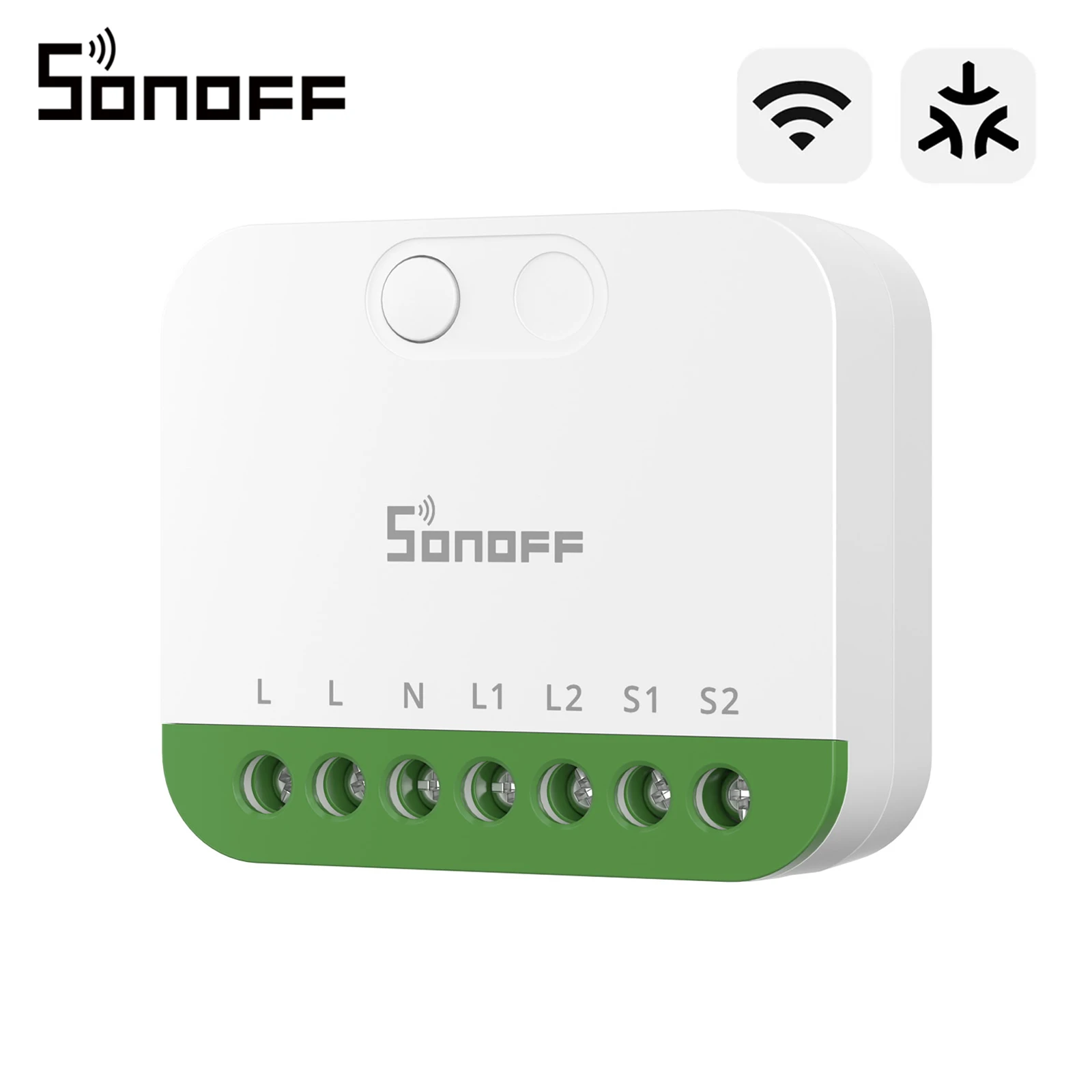 SONOFF MINI-2GS MINI DUO Interruptor Inteligente WiFi de 2 Canales con Control de Carga Dual, Modo de Relé Desmontable, Compatible con Interruptor Externo, Funciona con Alexa y Google Home