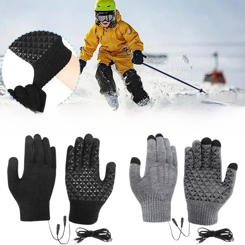 AliExpress NONE Electric USB Heated Gloves Winter Gloves Thermal Touch Screen Thermal Windproof Warm Knitted Glove Motorcycle Bicycle Gloves