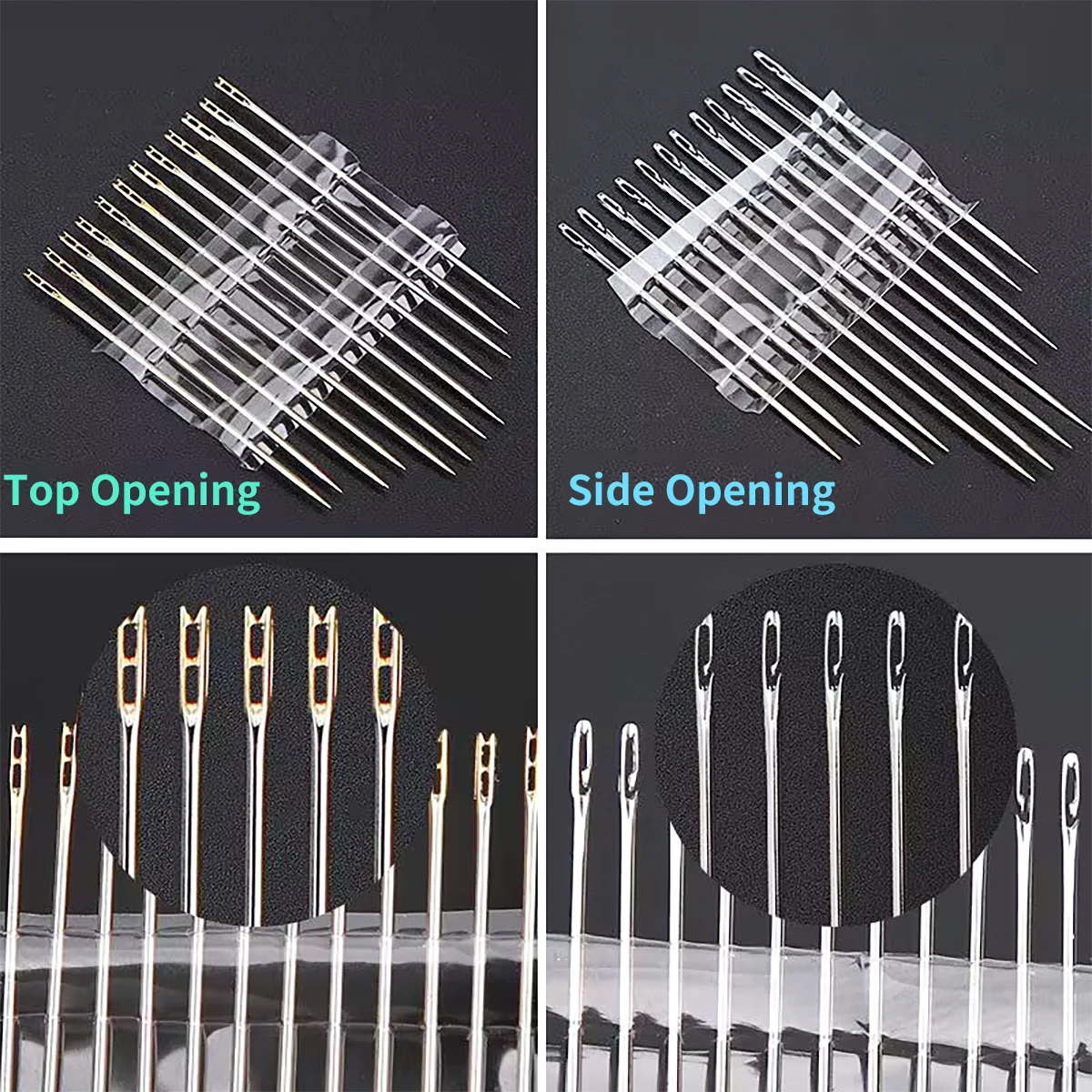 12Pcs Side Hole Blind Needle Sewing Needles Stainless Steel Elderly Self Threading Needle For 3 Sizes DIY Hand Apparel Sewing