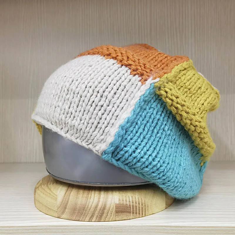 colorful Knitted hat Winter Hat Patchwork Beanie for Women Girl Square Crochet Winter Cap Warm