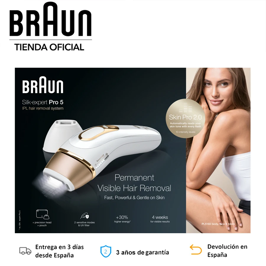 Braun Silk-expert Pro 5 IPL5160 laser Epilator Skin Sensor Pro 2.0 Permanent Laser Epilator 2 Modes Smoothness Pulsed Light Precision Head Facial Epilator Beauty Facial Women laser