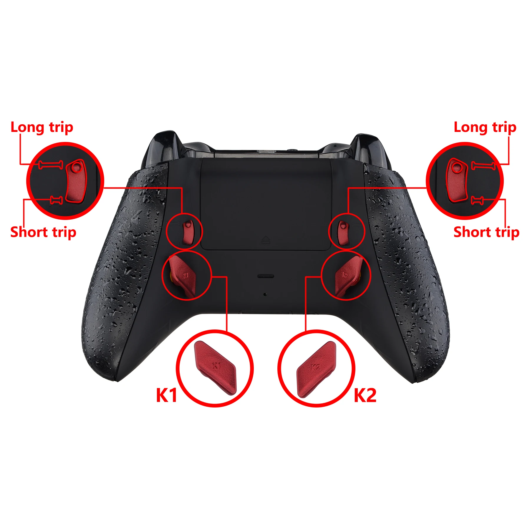 Extrerate scarlet vermelho toque macio com peças de botões k1 k2 remol para xbox one s x controller, drone remap e kit de parada de gatilho