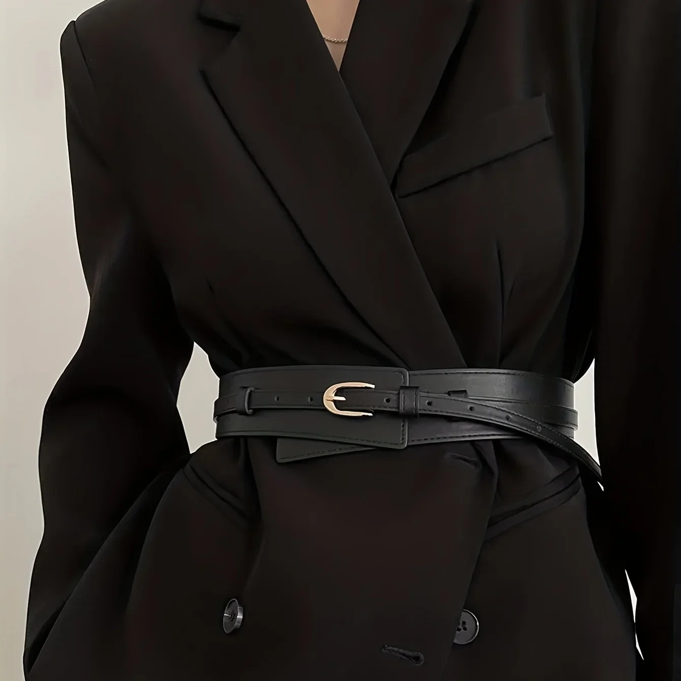 Ceinture détachable en cuir PU, boucle ardillon élégante, large ceinture Vintage pour manteau et robe pour femmes