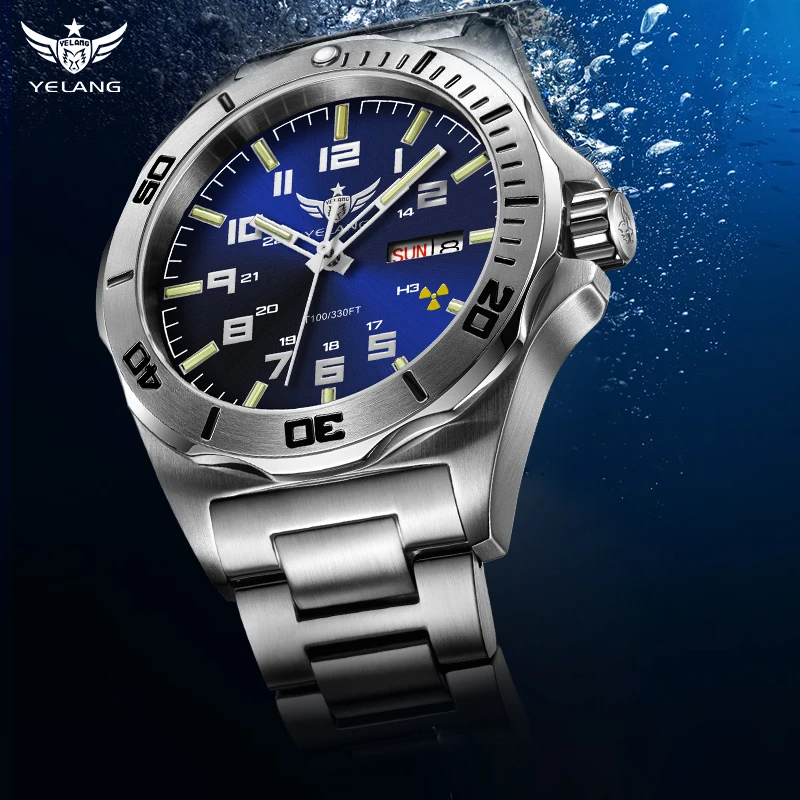 Yelang V1019 Brand 44MM Men Watch NH36 100M PROFESSIONAL WATERPROOF Deep Diving Mechanical Automatic Watch Sapphire Lens Reloj