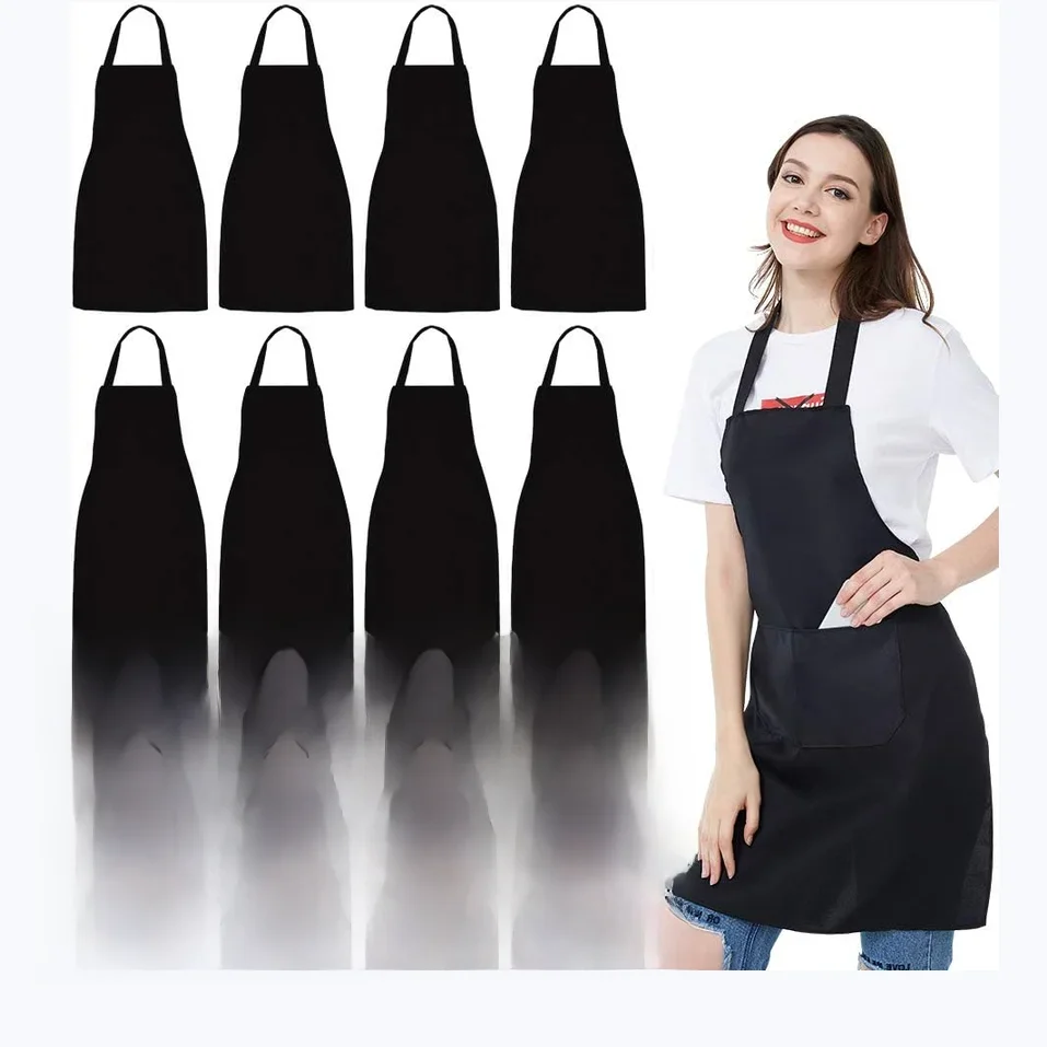 Tablier noir unisexe avec 2 poches avant, lavable en machine, utilisé dans la cuisine pour faire du barbecue, 12 pièces/paquet