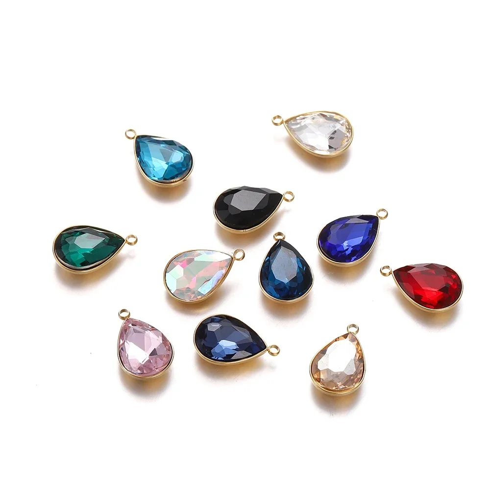 5 Stück Edelstahl Kristallglas Charms Anhänger Wasser tropfenform Charms für DIY Halskette Perlen Schmuck herstellung Zubehör