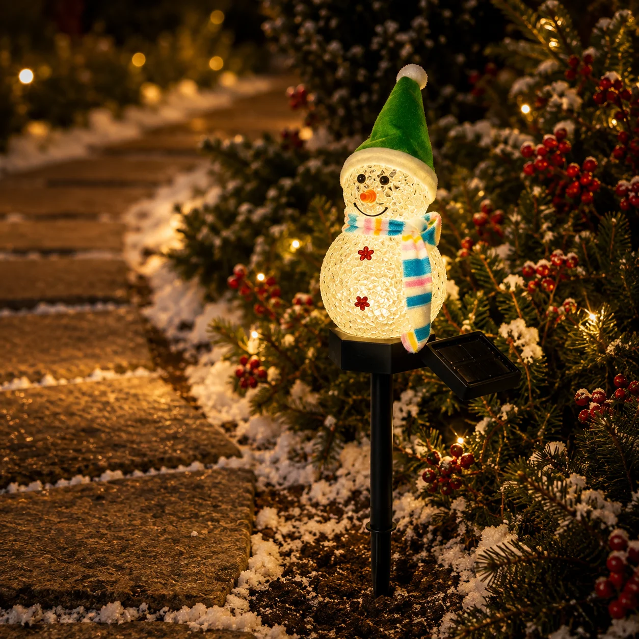 Outdoor Solar Snowman Stake Light Christmas LED Garden Lamp Waterproof Lawn Yard Pathway Holiday Decoration