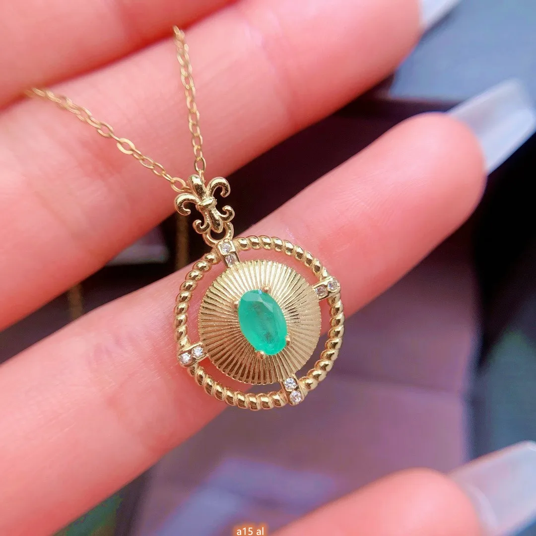 

Boutique Jewelry Girl Pure Natural Emerald Necklace Pendant 925 Pure Silver Plated Gold Hollow out Christmas Gift for Girlfriend