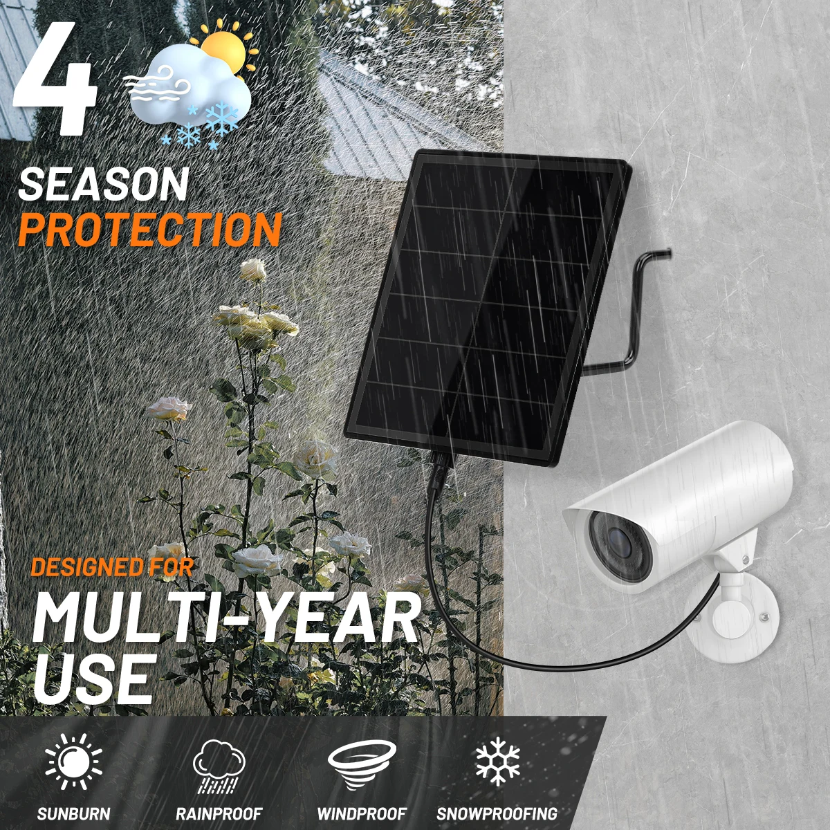D5 Solar Panel for Security Camera 5V 6V USB/Type C/DC Port 5W Solar Panel Charger Built in Battery Slot IP66 Waterproof view 4