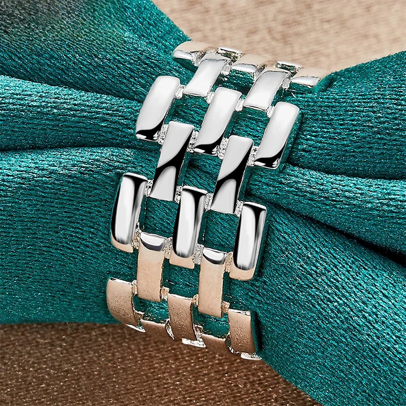 DOTEFFIL 925 Sterling Silver Square Checkered Network Ring For Woman Man Wedding Engagement Charm Party Jewelry — zdjęcie 2