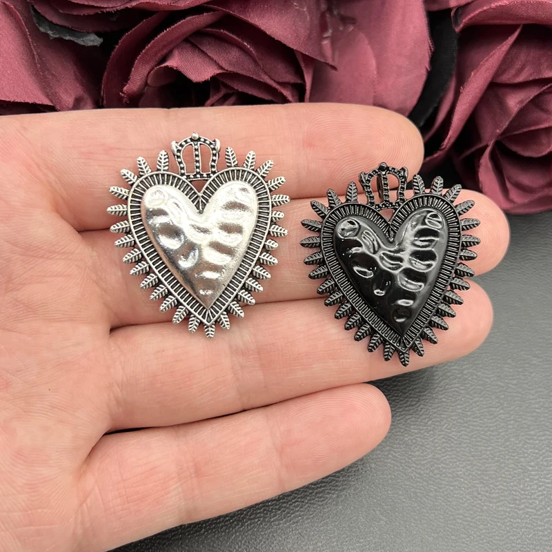 3pcs Mexican Style Large Catholic Sacred Heart Amulet Pendants DIY Religious Charms Necklace Earrings Jewelry Crafts Making